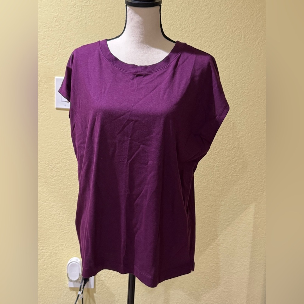 New Ann Taylor LOFT Purple Cap Sleeve Tee size large super soft cotton casual